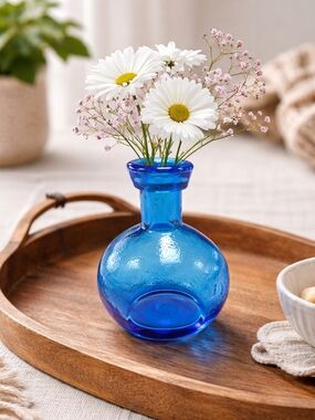 VTG Handblown Blue Glass Bud Vase - Elegant Home Accent 5" T 3" W